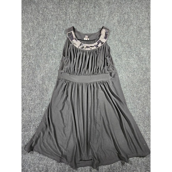 Haani Dresses & Skirts - Haani A Line Dress Womens 1X Black Stretch Sleeveless Pleated Beaded Embellished